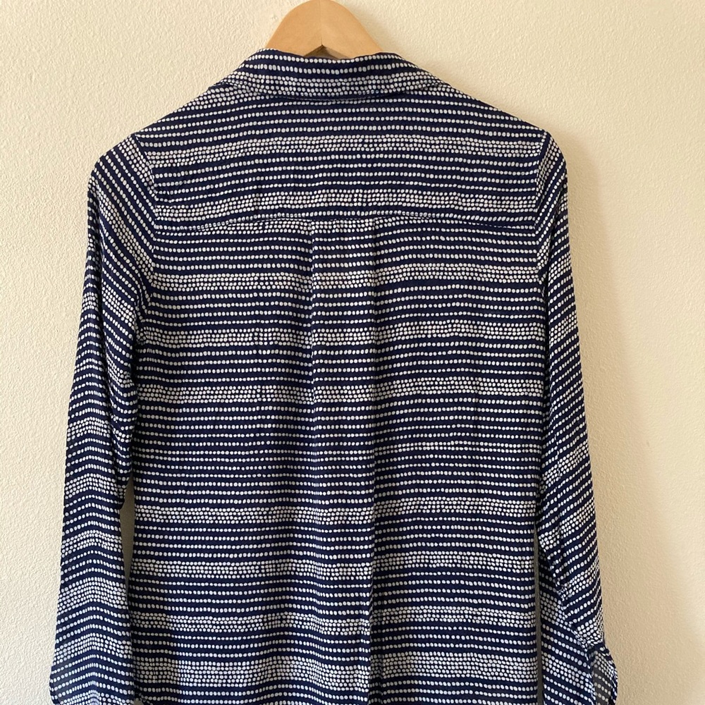 Navy and White Spotted Button Down Blouse - Picture 8 of 14
